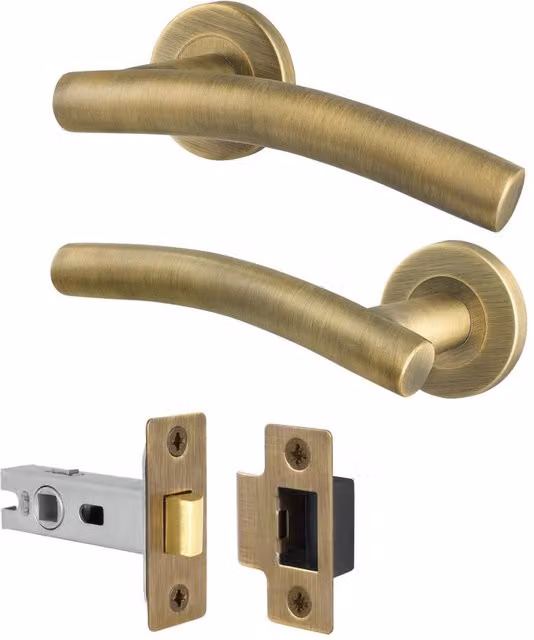 AFIT Antique Brass Curved Internal Lever Handles and Latch Set in Bronze, 150 x 150 mm – 1
