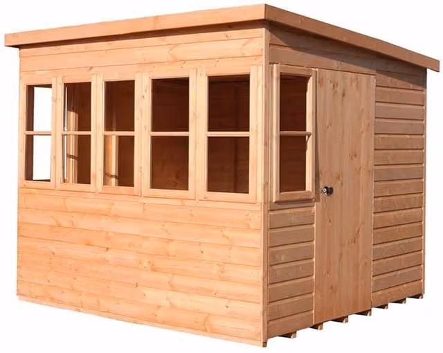 Shires Sun Pent Wooden Garden Potting Shed with Single Door and 7 Windows in Light Tan/Beige – 1