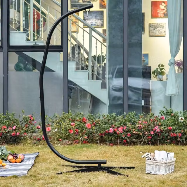 Outsunny Heavy Duty Metal Hammock Chair C-Stand in Black – 1