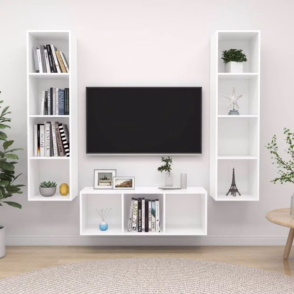 Berkfield Home 3 Piece White Matt Minimalist TV Cabinet Set in Engineered Wood – 2