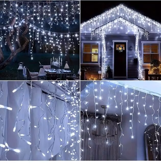 Living and Home 30m Solar-Powered White LED Icicle String Lights with Remote Control and Dusk Sensor – 1