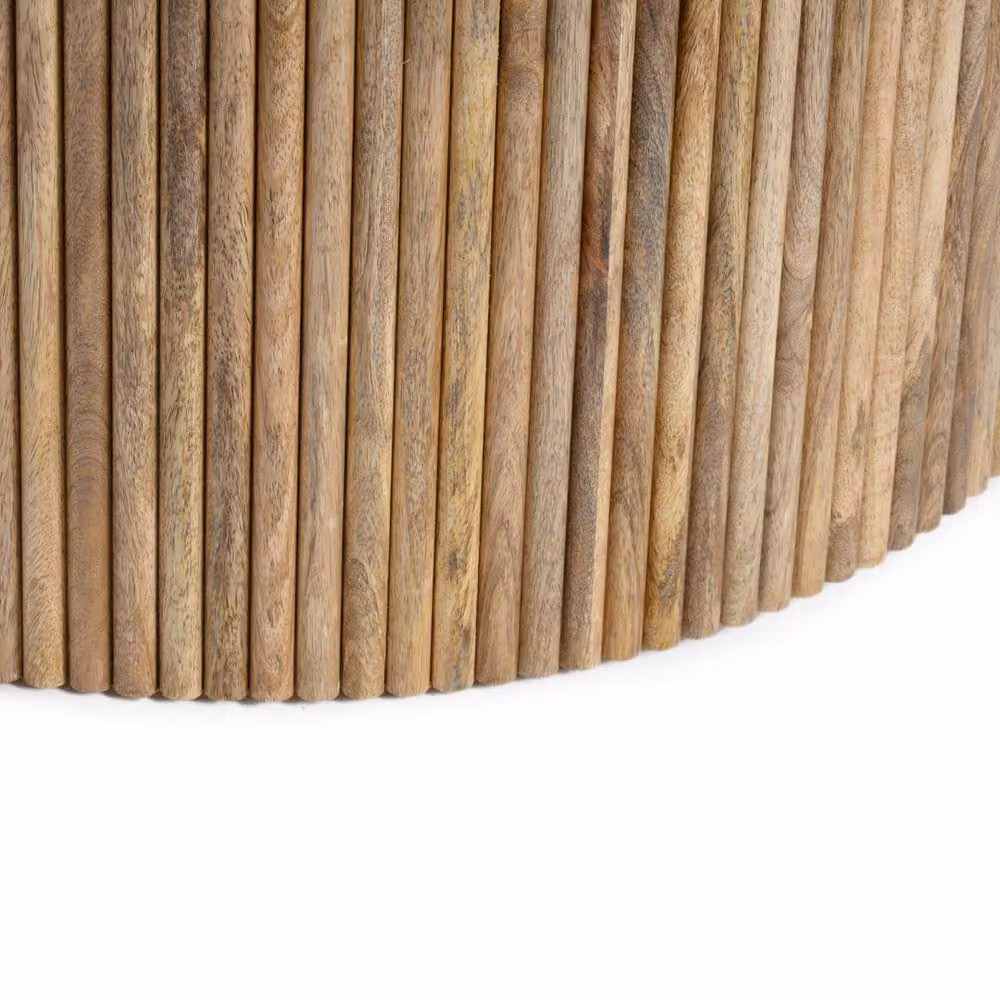 Jaipur Furniture Ltd Ribbed Round Mango Wood Coffee Table in Brown, W: 80 cm, D: 80 cm, H: 40 cm – 3