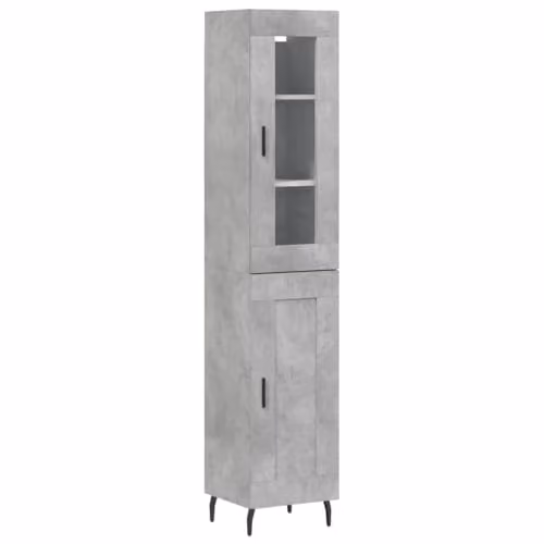 vidaXL Industrial Highboard in Concrete Grey with Glass Doors and Internal Shelves, W/D/H: 34.5 x 34 x 180 cm