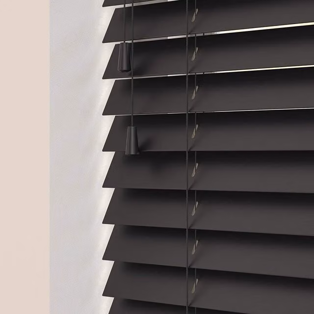 NewEdgeBlinds Wooden Venetian Blinds with Cords, Ink Black, Width: 60 cm