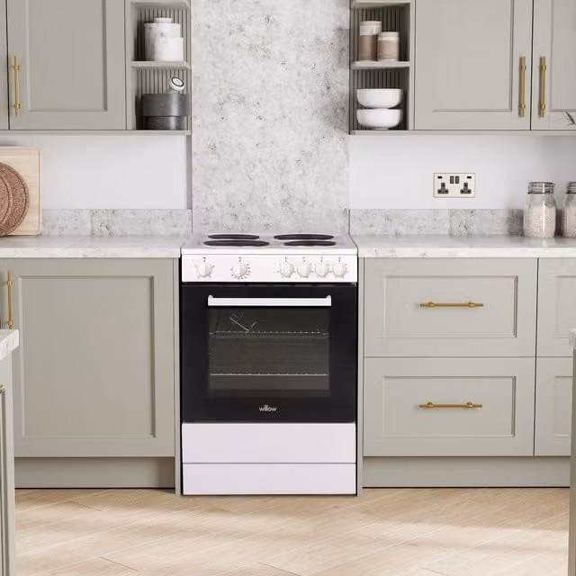 Willow 68L Freestanding Single Cavity Electric Cooker with Solid Plate and Grill, White