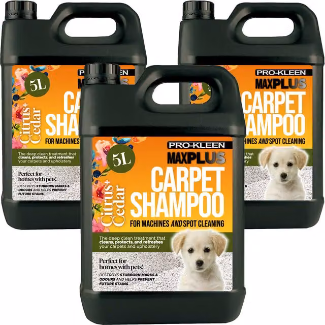 MAXPLUS Premium Carpet Shampoo for Homes with Pets, Citrus Cedar, 15 kg, Black