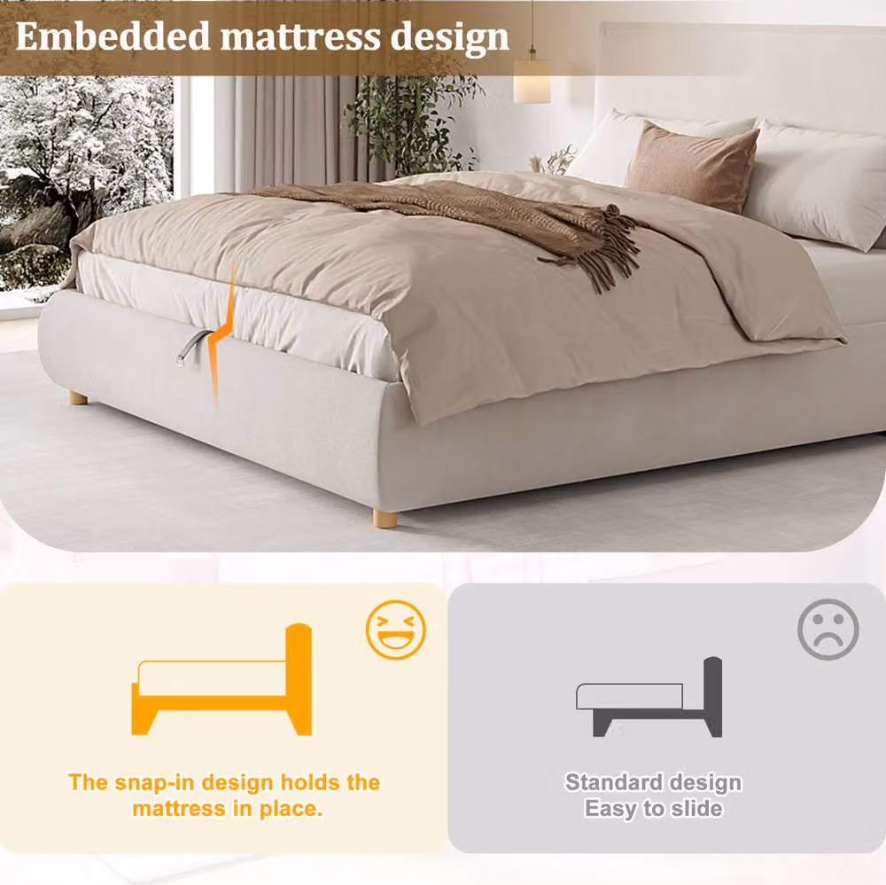STILVORA Super King Ottoman Bed with Storage in Beige Velvet, W/D/H: 180 x 200 cm – 4