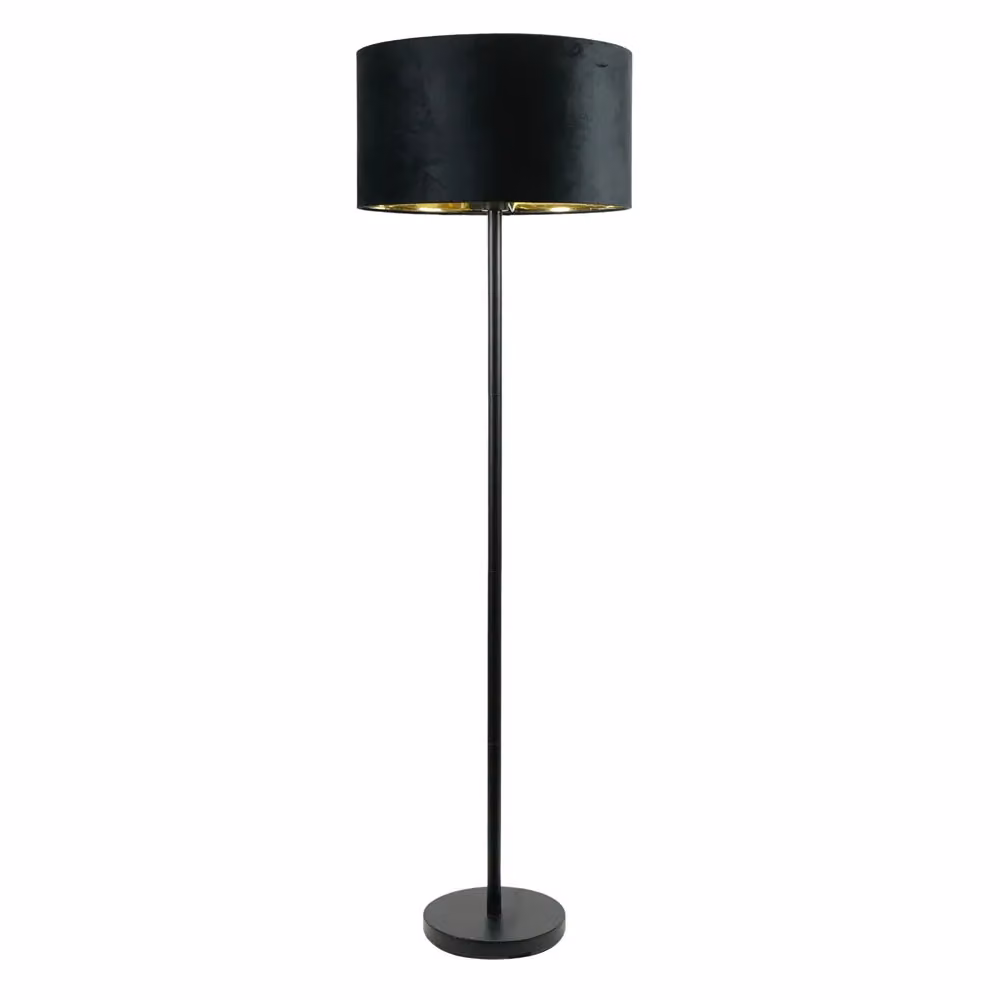 ValueLights Charlie Modern Black Metal Stem Floor Lamp with Black Velvet and Gold Inner Shade – 2
