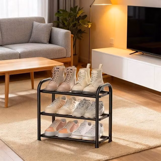 KORVIXA 3-Tier Adjustable Metal Shoe Rack in Black, Width: 50 cm – 1