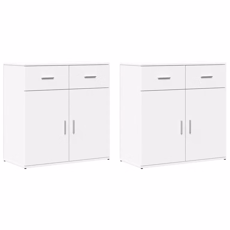 Berkfield Home Set of 2 White Modern Sideboards in Matt Engineered Wood, W: 79 cm, D: 38 cm, H: 80 cm