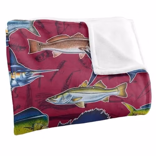 JQ Licensing Saltfish Fishing Pattern Super Soft Fleece Throw Blanket, White, W/D/H: 152 x 127 cm – 2