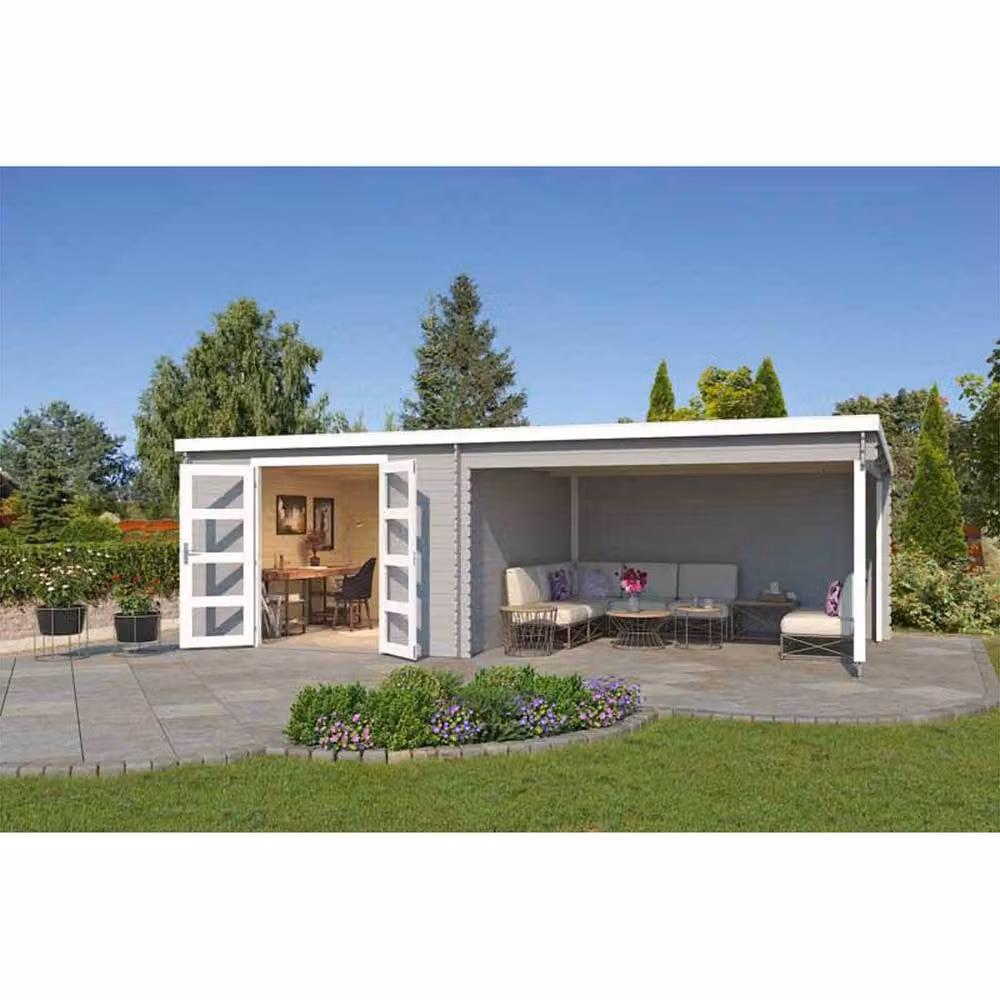 Lasita Maja Ltd New Orleans Log Cabin Garden Room and Home Office in Sand, W: 359.1 cm, D: 730 cm, H: 222.3 cm – 2