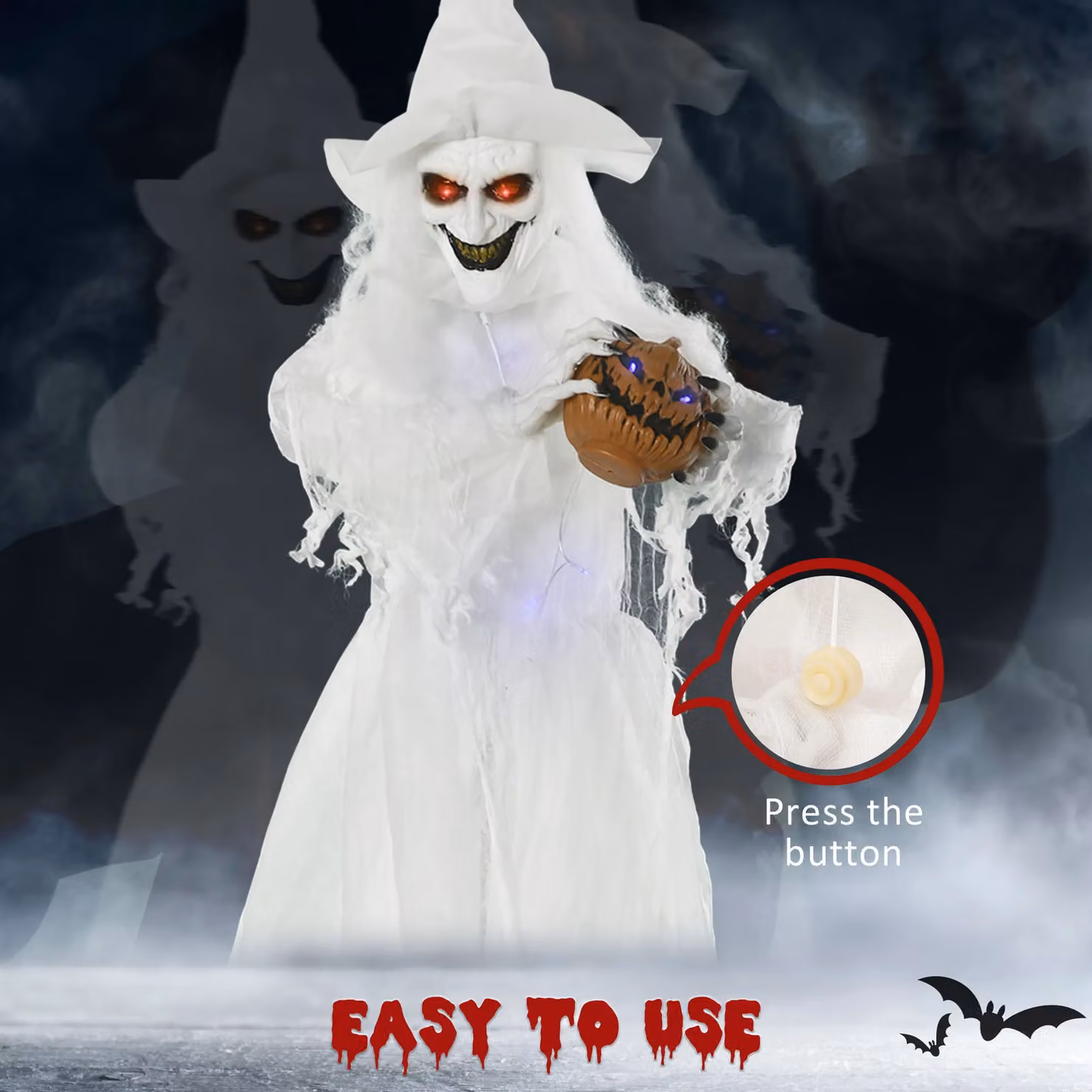 OUTSUNNY 74 inch White Halloween Witch Decoration with Light Up Eyes and Body – 4