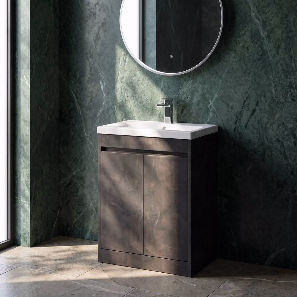 Balterley Modern 2 Door Floor Standing Bathroom Vanity Unit with Mid Edge Basin in Metallic Slate Grey, W/D/H: 62 x 39.5 x 83.5 cm – 3