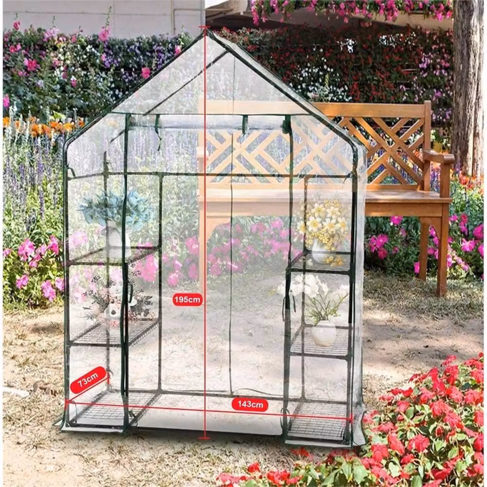 FLAVORA Compact Green Walk-In Greenhouse with Reinforced Steel Frame and Shelving, 0.6m2 – 2
