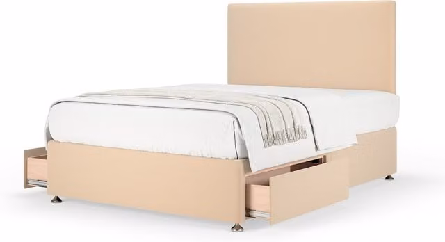 Bedmaster Plush Velvet Divan Base with Storage Drawers and Plain Headboard in Natural