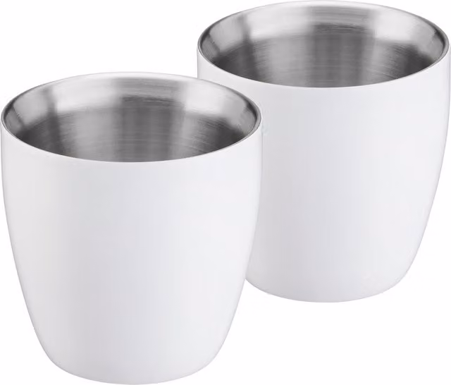 Cooks Professional Set of 2 Double Walled Stainless Steel Espresso Coffee Cups in White