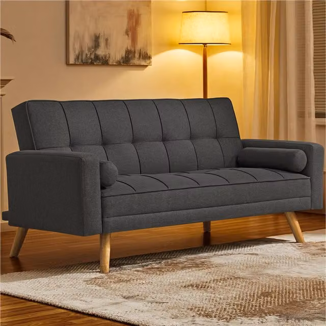 Yaheetech Mid-Century Click-Clack Convertible Sofa Bed with Armrests in Grey Fabric