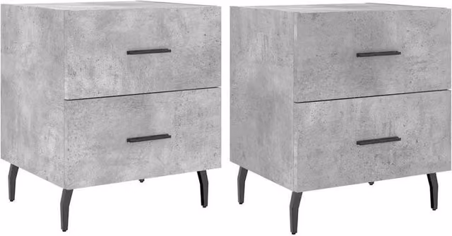Berkfield Home Set of 2 Modern Bedside Cabinets in Concrete Grey, W/D/H: 40 x 35 x 47.5 cm