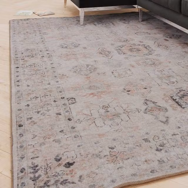 Kukoon Beige Distressed Soft Pile Area Rug, W/D: 80 x 150 cm