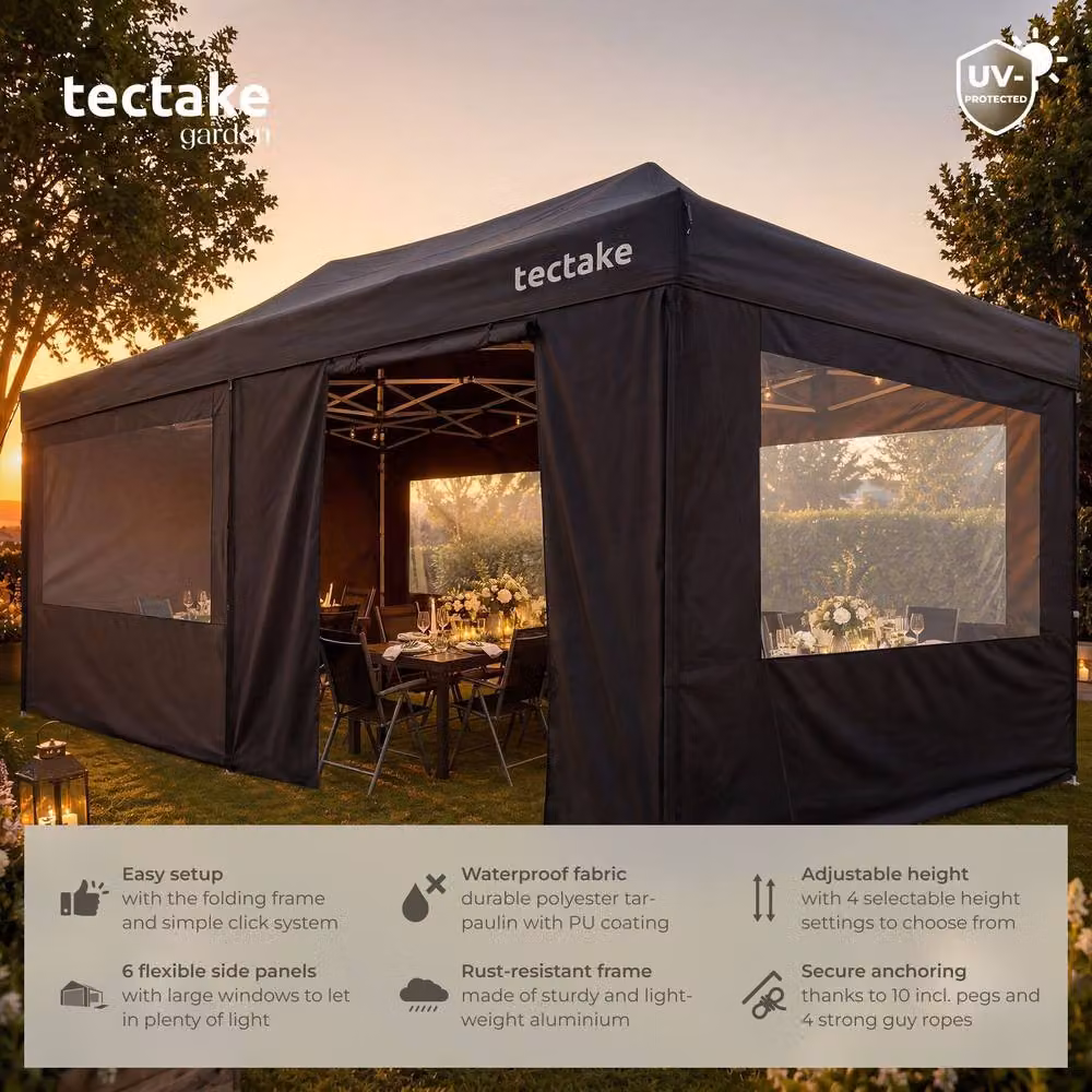 tectake Viola Aluminum Folding Pavilion in Black, W: 600 cm, D: 300 cm – 2