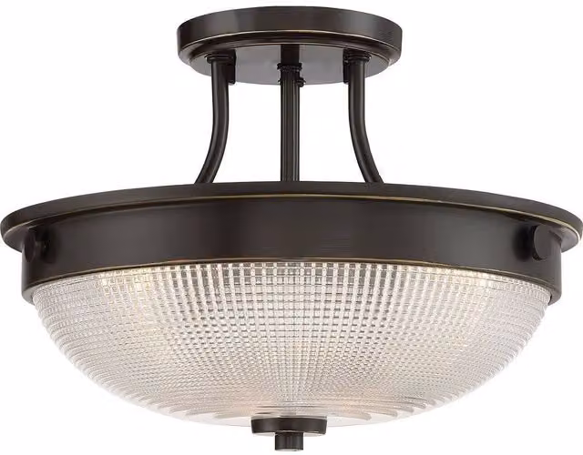 Netlighting Mantle 2 Light Semi-Flush Ceiling Light in Palladian Bronze with Transparent Glass Shades and E27 Base
