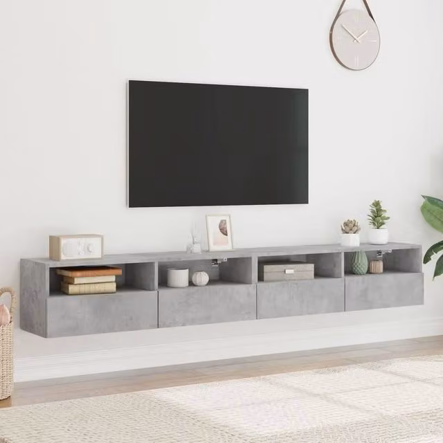 Berkfield Home Set of 2 Modern TV Wall Cabinets in Concrete Grey, W/D/H: 100 x 30 x 30 cm