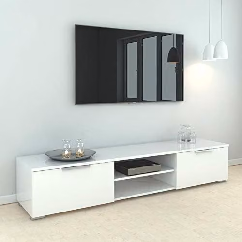 Furniture To Go Match Modern TV Unit with 2 Drawers and 2 Shelves in White Glossy Wood, W: 172.7 cm, D: 39.9 cm, H: 33.1 cm – 3