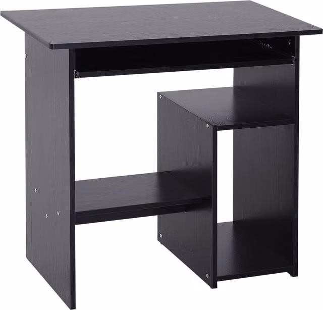 HOMCOM Modern Black Compact Computer Desk with Keyboard Tray and Storage Shelf