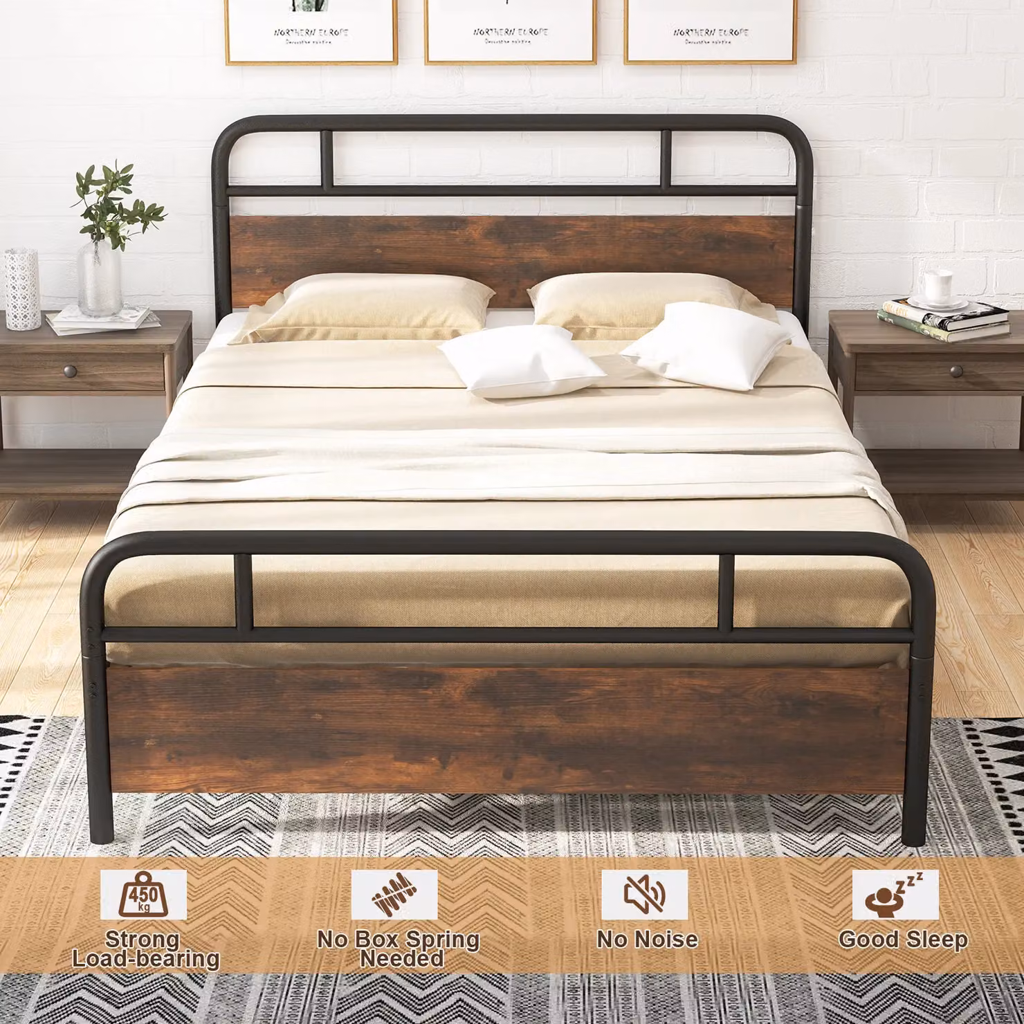 Costway Industrial King Size Heavy-duty Platform Bed Frame in Brown – 6