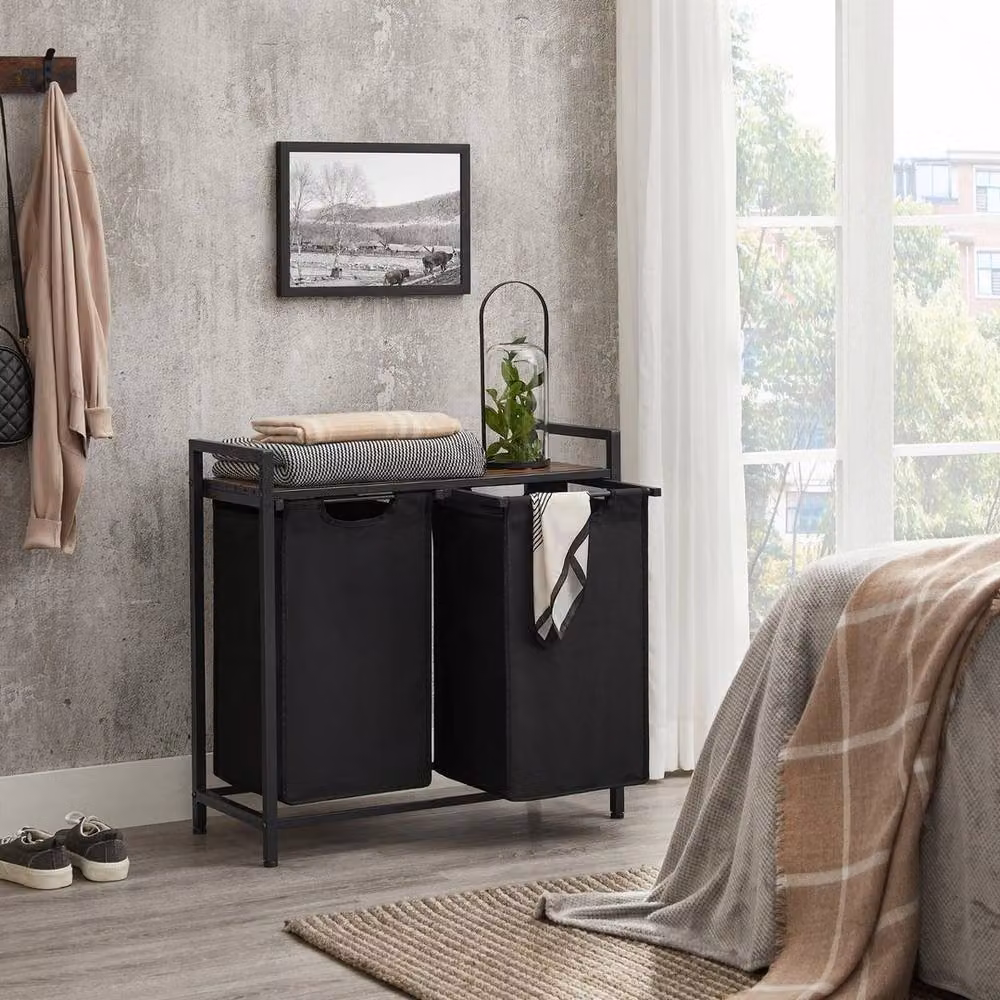 Kelvenix Black Dirty Laundry Basket with 2 Compartments and Removable Bag – 4
