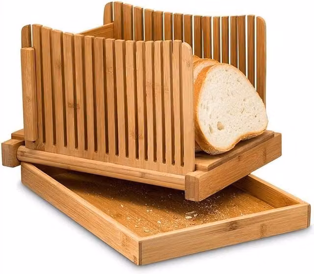 KORVIXA Foldable Bamboo Bread Slicer with Finger Guard in Brown – 1