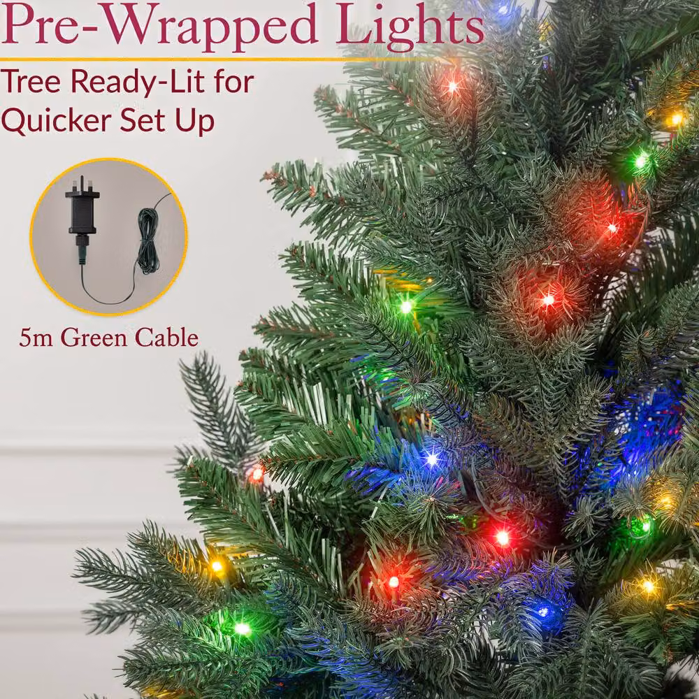 Christow Pre-Lit Fraser Fir Christmas Tree with Colour Switch Timer and LED Lights, 6ft – 5