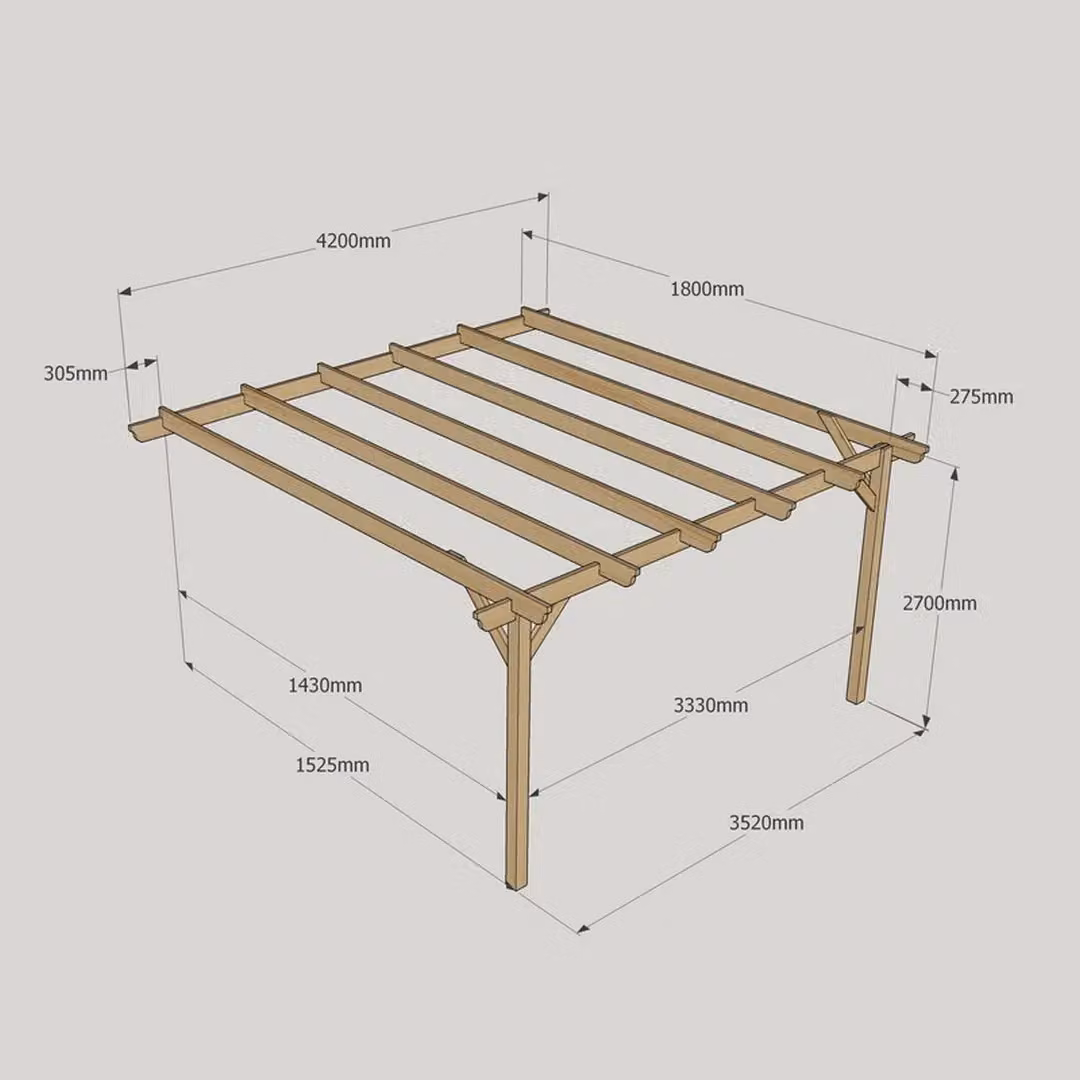 Rutland County Garden Furniture Ltd Wall Mounted Lean-to Garden Pergola in Wood, Brown and Green, W: 420 cm, D: 180 cm, H: 270 cm – 7