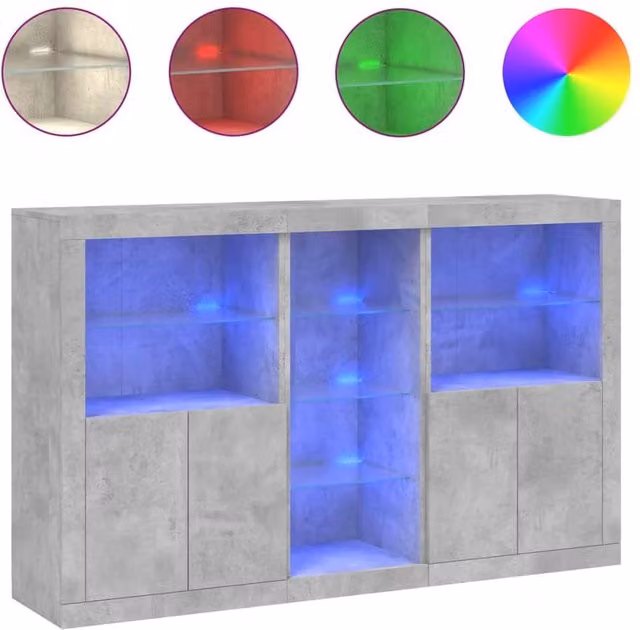 Berkfield Home Modern Sideboard with Integrated LED Lights in Concrete Grey, W/D/H: 162 x 37 x 100 cm