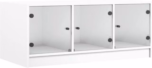Berkfield Home Modern White Coffee Table with Glass Doors W: 102 cm, D: 50 cm, H: 42 cm