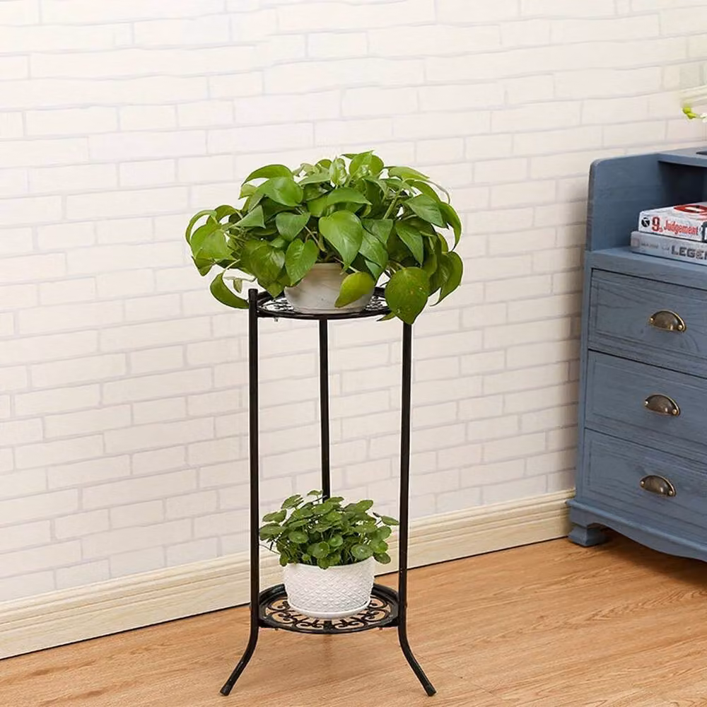 KORVIXA Vintage 2 Tier Metal Plant Stand in Matt Black – 3