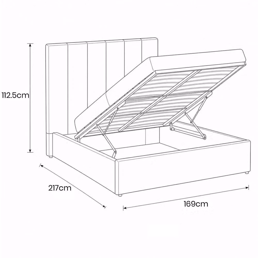 FWStyle Sollom King Size Ottoman Lift Up Ribbed Tall Bed Frame in Grey – 4