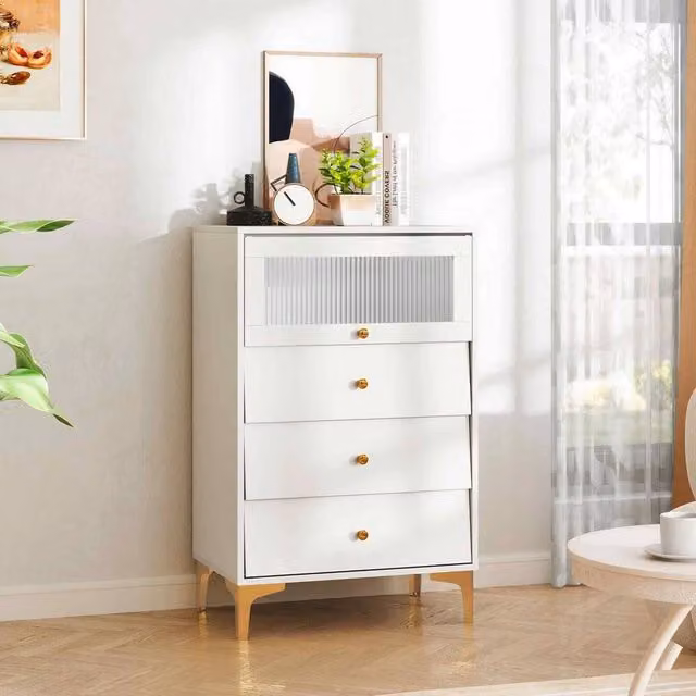 VOGREX Modern 3-Drawer Glossy White Bedroom Dresser Cabinet