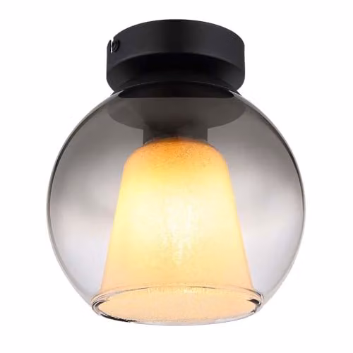 Netlighting Barry Globe Ceiling Light in Black with Transparent Grey Glass Sphere and Crystal Details, E27 – 1
