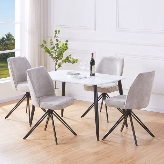 Core Products Aspen White Rectangular Dining Table and 2 Light Grey Swivel Chairs