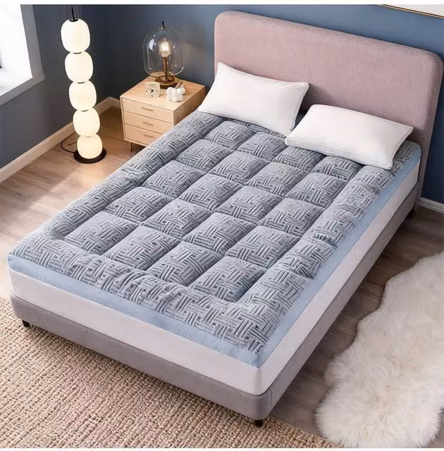 Living and Home Soft Quilted Blue Hollow Fibre Mattress Topper with Elastic Straps, W/D/H: 90 x 200 cm