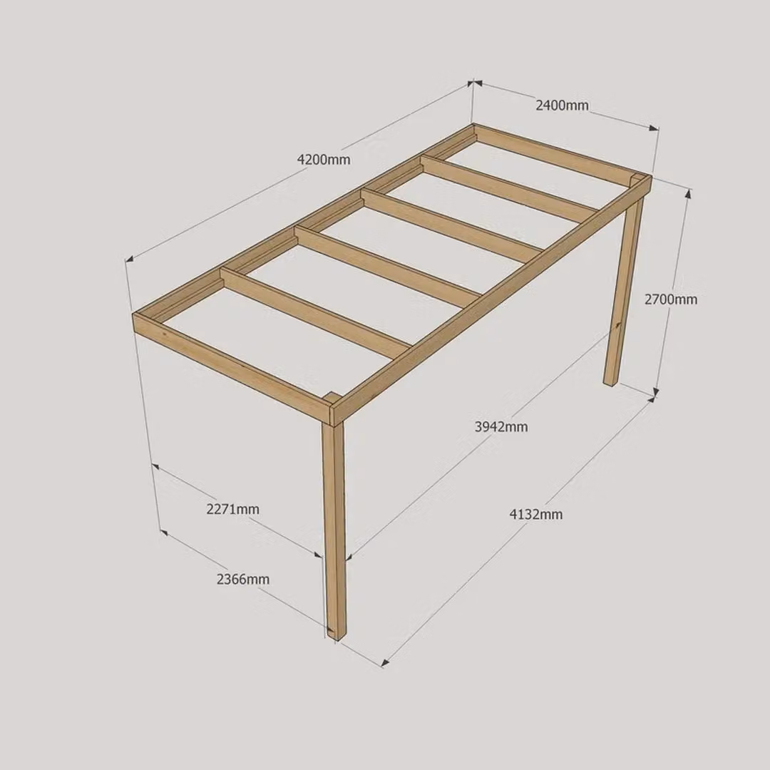 Rutland County Garden Furniture Ltd Wall Mounted Lean-to Pent Pergola in Wood, Rustic Brown and Light Green, W: 420 cm, D: 240 cm, H: 270 cm – 2