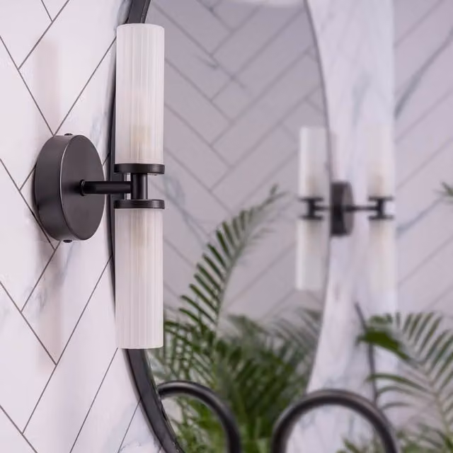 Canya Black 2 Way Up and Down LED Wall Light with Reeded Glass