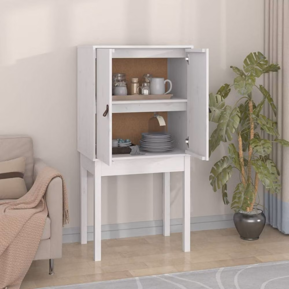 Berkfield Home White Solid Wood Pine Highboard with Hinged Doors, W/D/H: 60 x 40 x 120 cm – 2