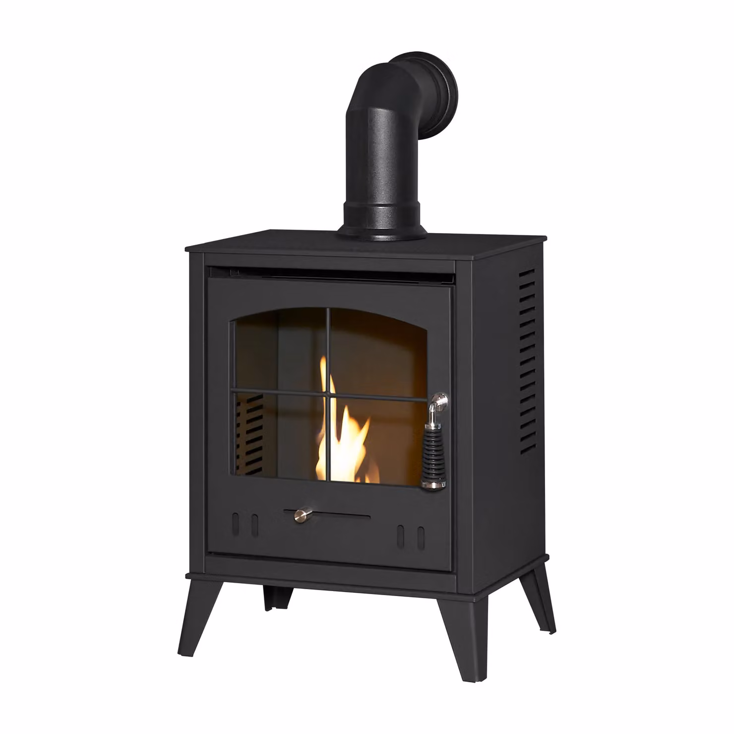 OKO S2 Bio Ethanol Stove in Charcoal Grey with Black Angled Stove Pipe – 2