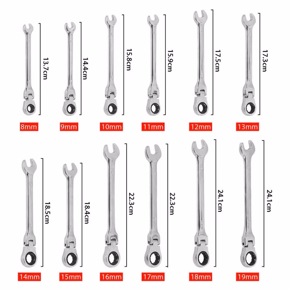 Nordara 12-Piece Flexible Ratchet Combination Wrench Set, 8-19mm, Silver Chrome Vanadium – 2