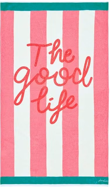 Joules The Good Life Striped Cotton Beach Towel in Pink, White and Multicolour