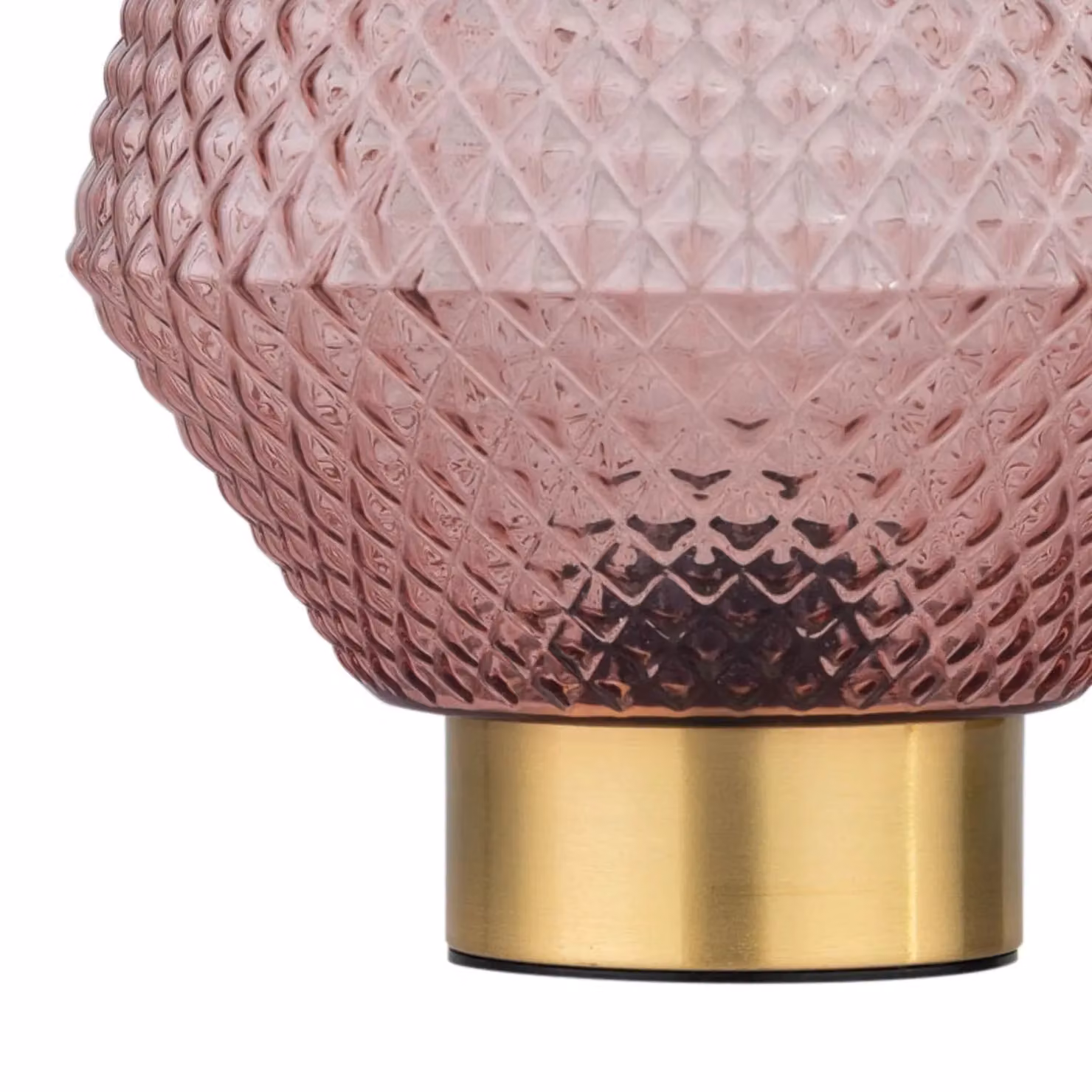 First Choice Lighting Porter Battery Operated Tabletop Lamp with Pink Textured Glass and Satin Brass Finish in Gold – 3