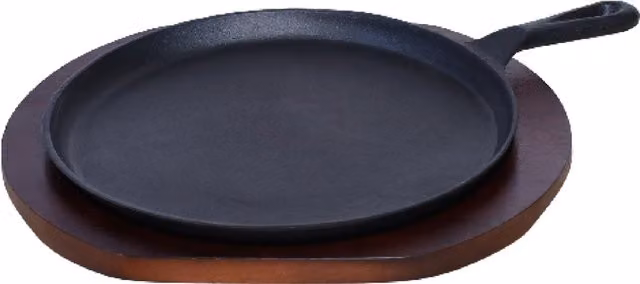 Buckingham Pre-Seasoned Uncoated Cast Iron Griddle Crepe Pan with Wooden Base, Black